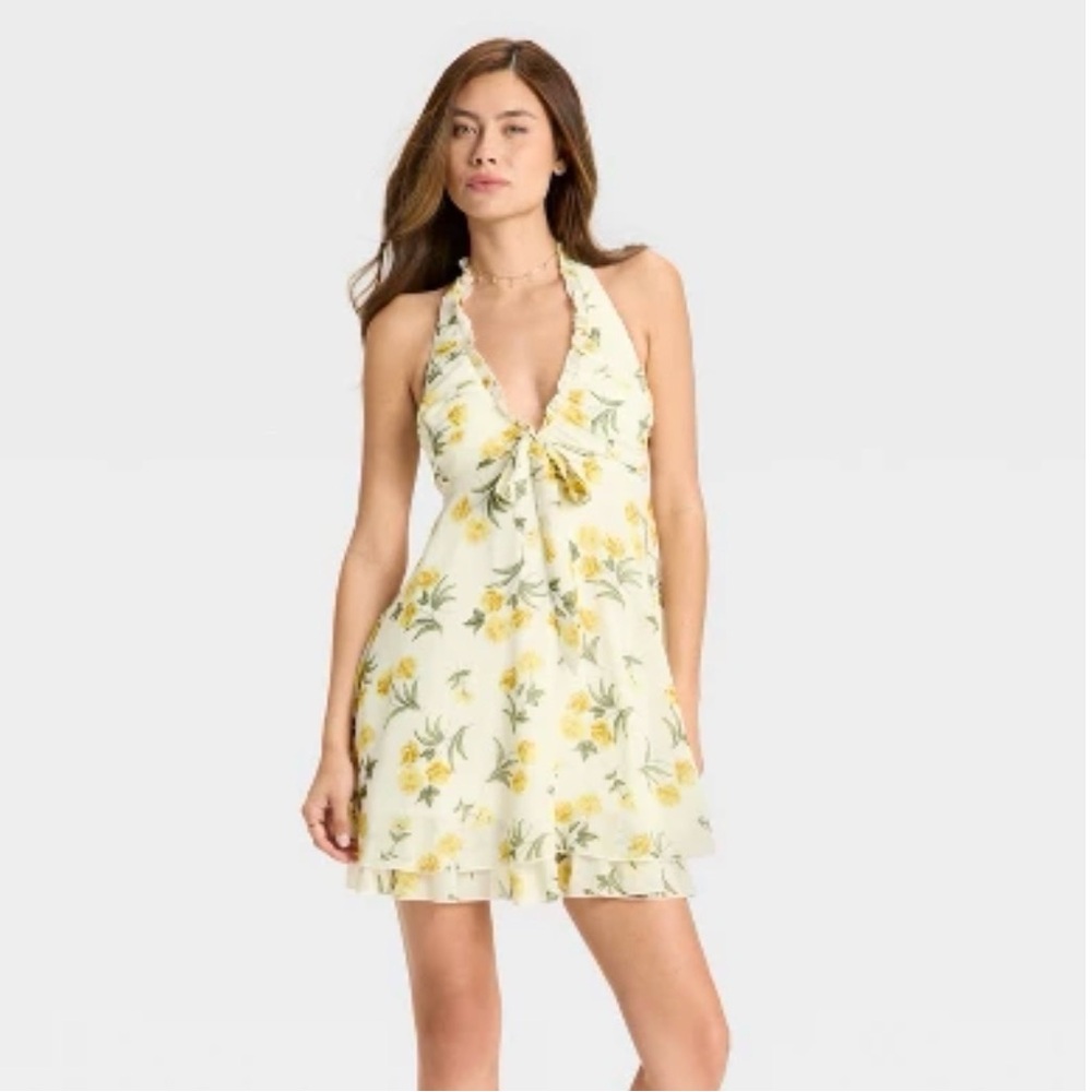 NWT Wild Fable Yellow Floral Halter Dress XS
